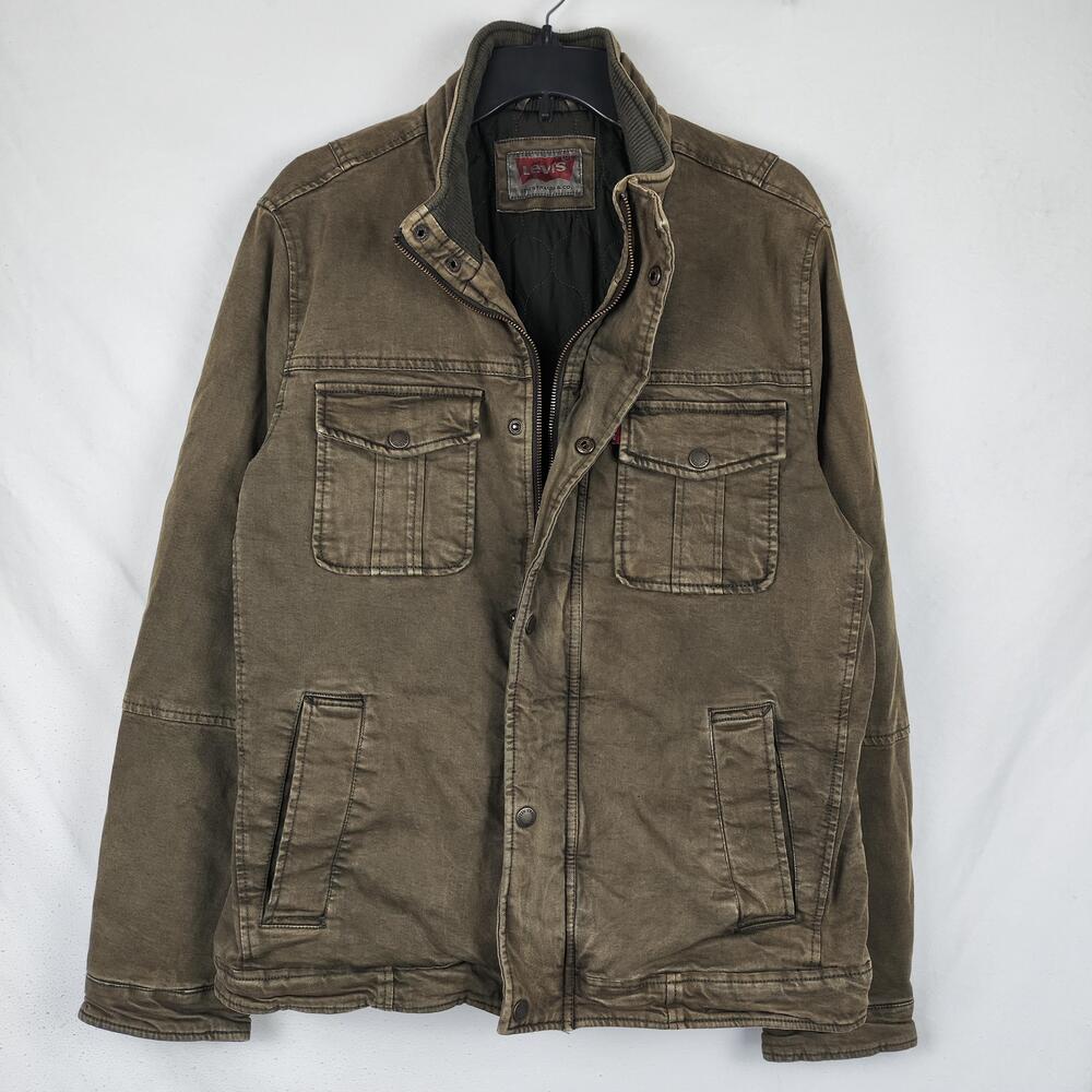 Levi's Jacket Mens Medium Green Canvas Military Full Zip Insulated Lined Pockets
